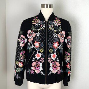 Revolve Needle & Thread Womens 4 Floral Circle Bomber Jacket Zip Pocket